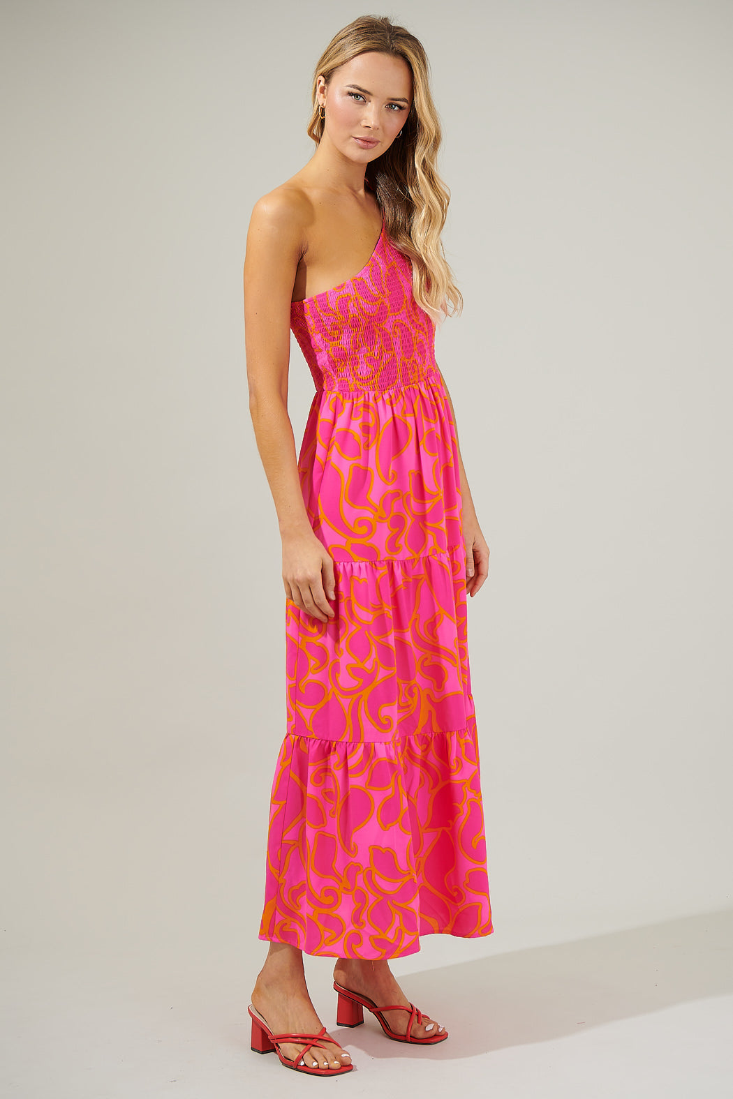 smocked one shoulder maxi dress Sleeveless One Shoulder Smocked Bod
