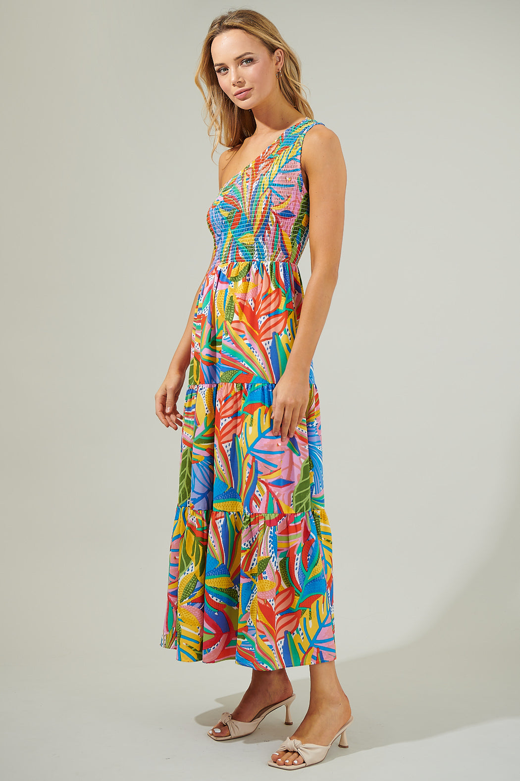 smocked one shoulder dress Casual Summer Dresses for Women