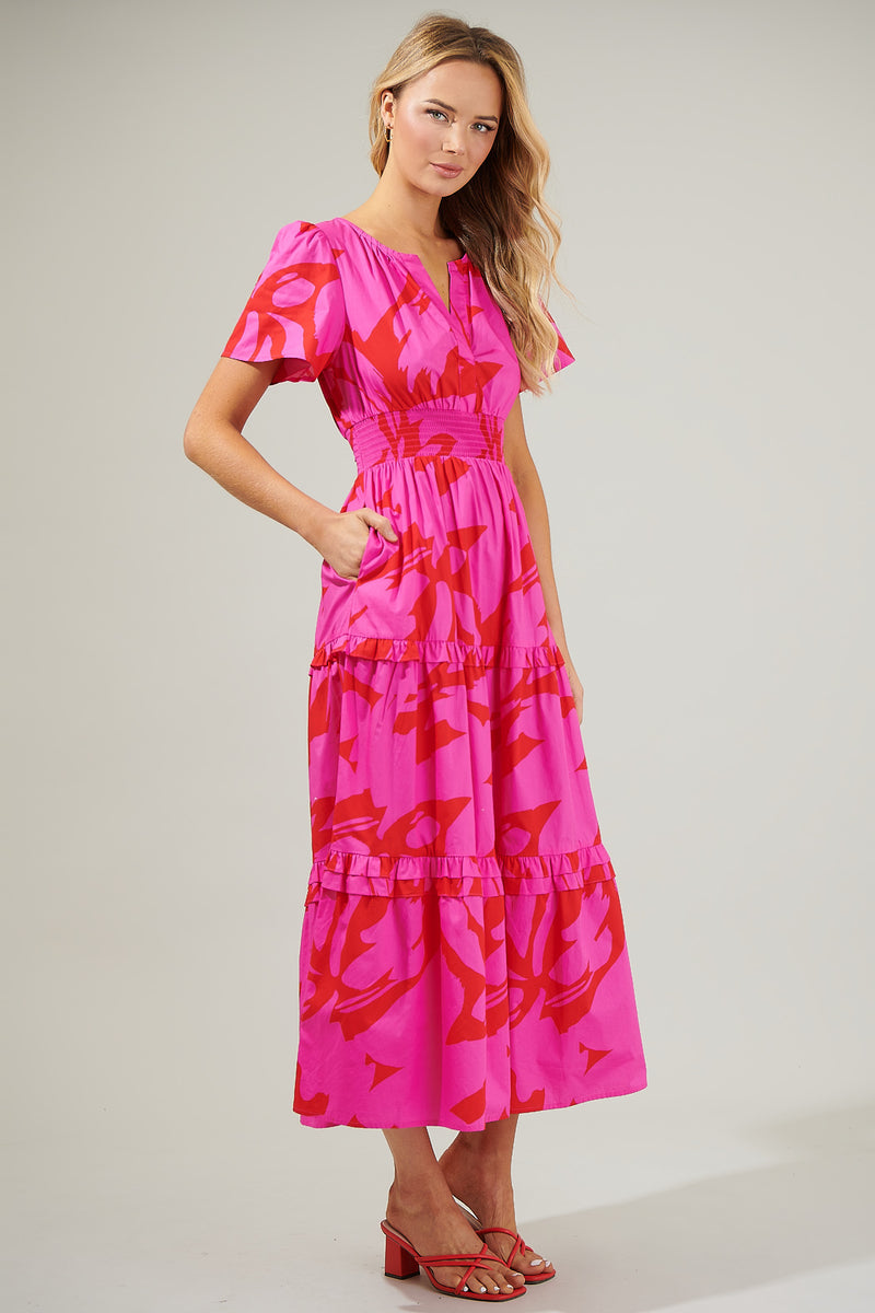 Jolene Abstract Palmer Poplin Tiered Maxi Dress – Sugarlips