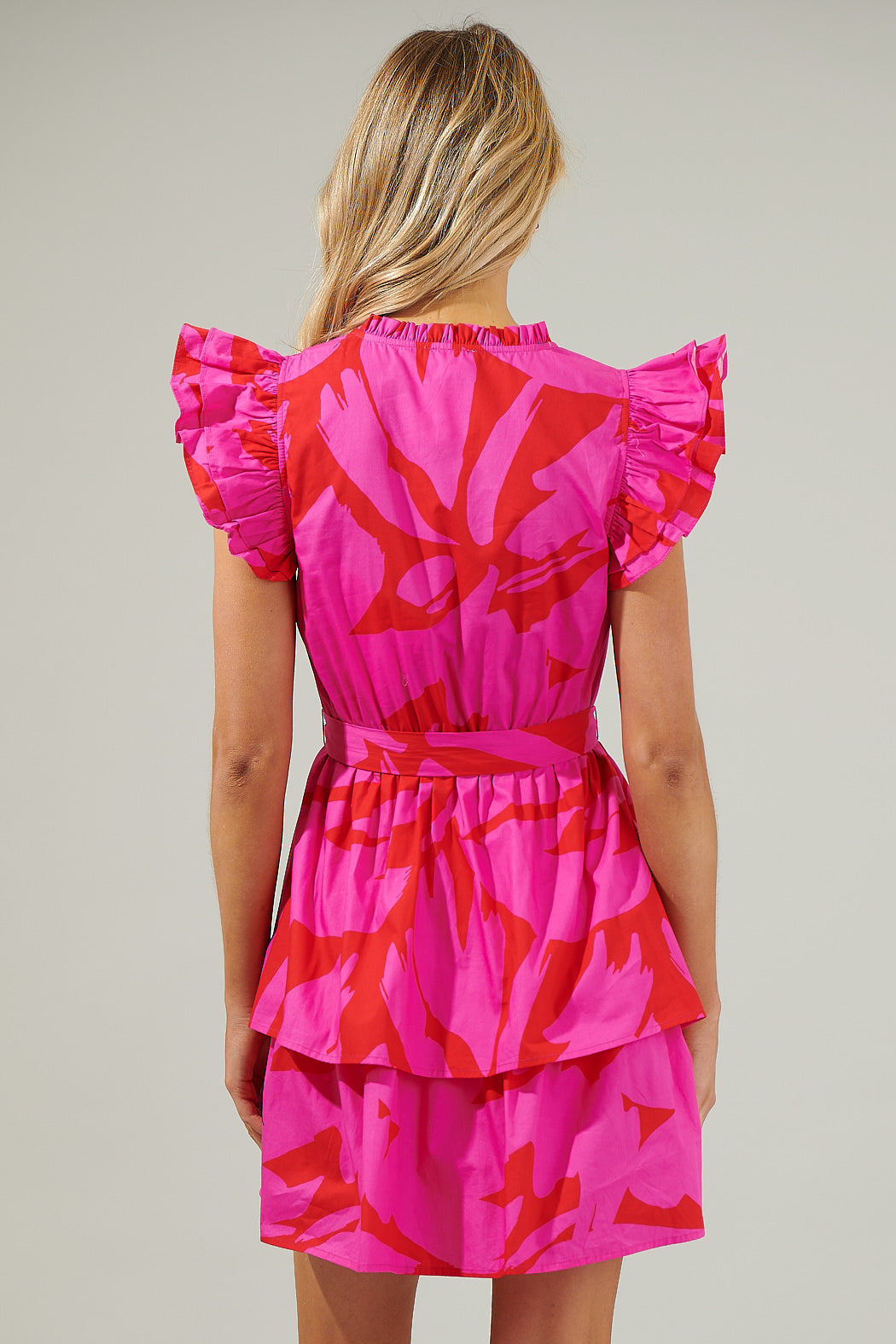 Jolene Abstract Marisol Tiered Mini Dress FUCHSIA-RED-MUL / M by Sugarlips Jolene Abstract Marisol Tiered Mini Dress FUCHSIA-RED-MUL / M by Sugarlips