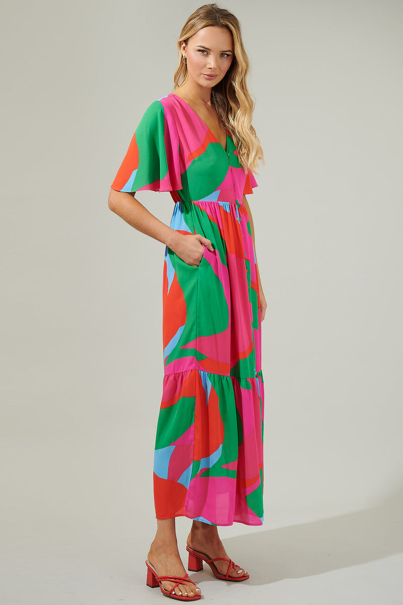 Milton Abstract Pismo Button Down Flutter Maxi Dress – Sugarlips