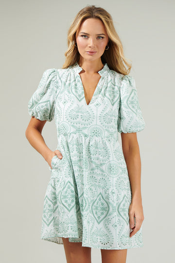 Aster Sunflower Floral Jacey Babydoll Eyelet Mini Dress – Sugarlips