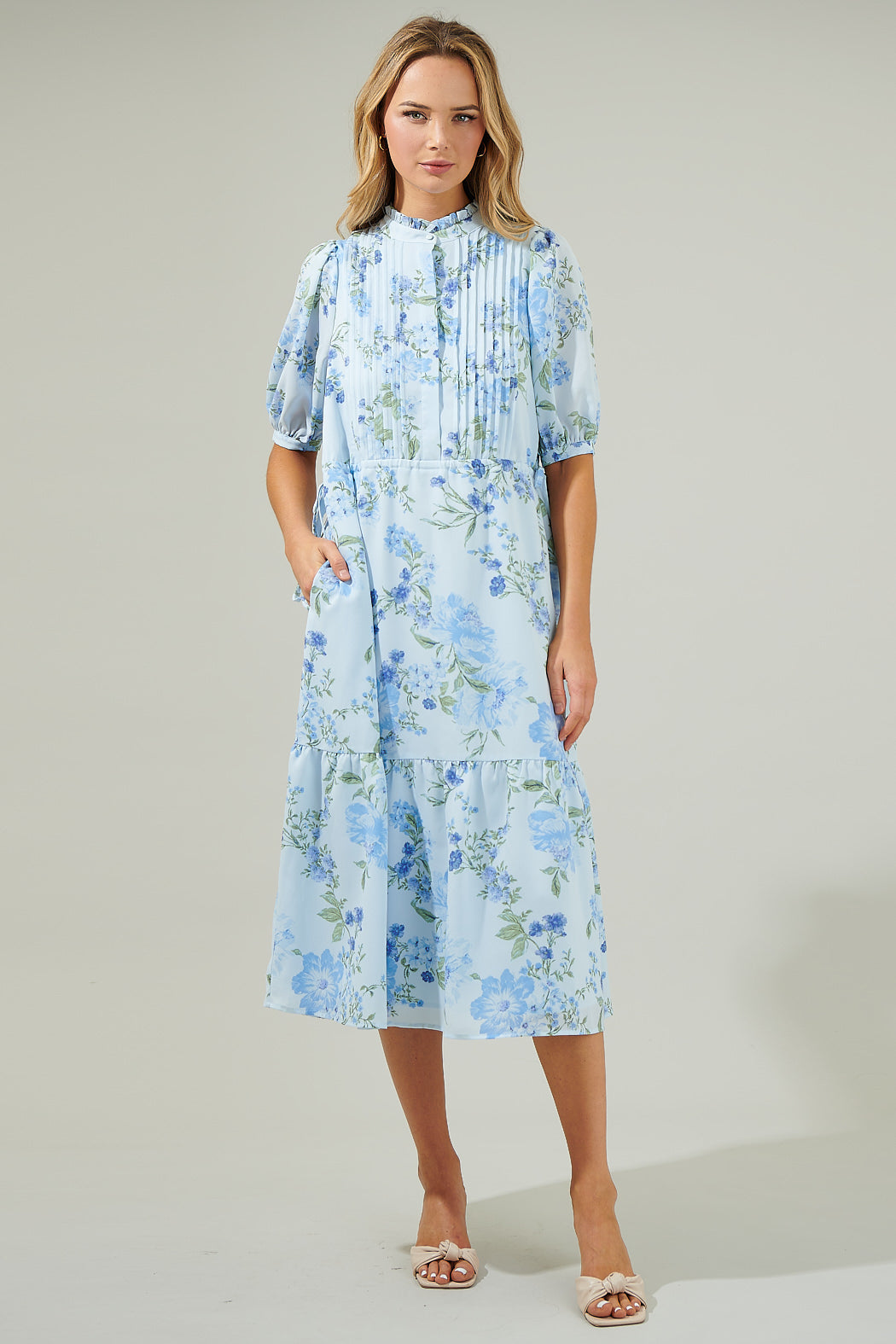 Dusty Floss Floral Pleated Midi Dress