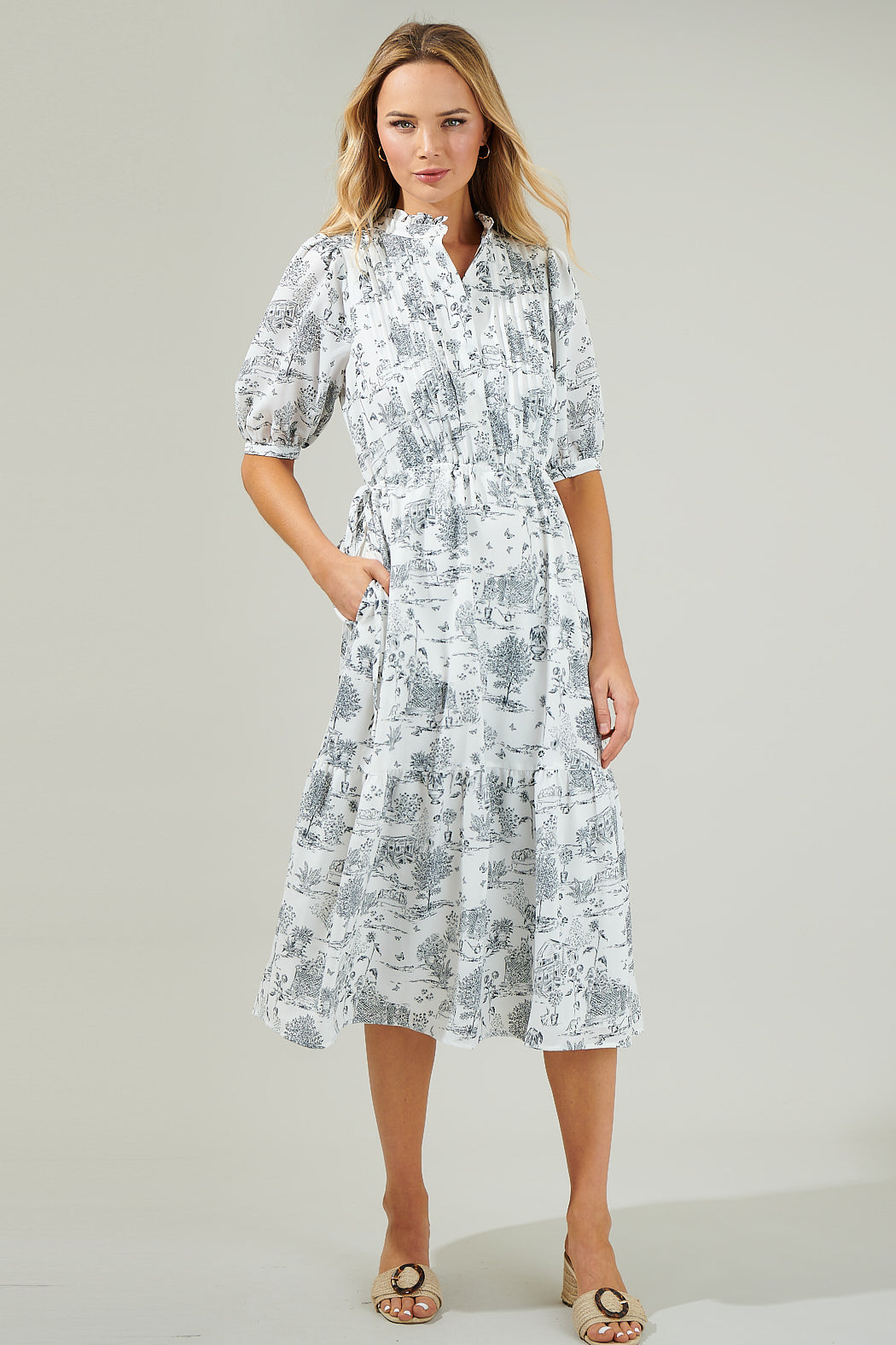 Renzo Toile Pleated Midi Dress – Sugarlips