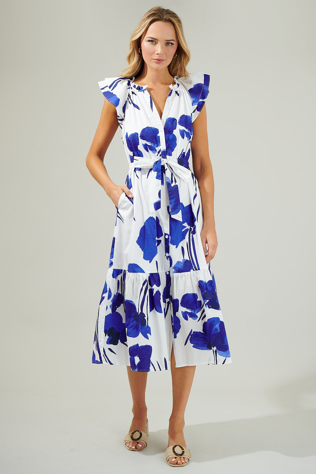 Neli Floral Charlotte Button Midi Dress – Sugarlips