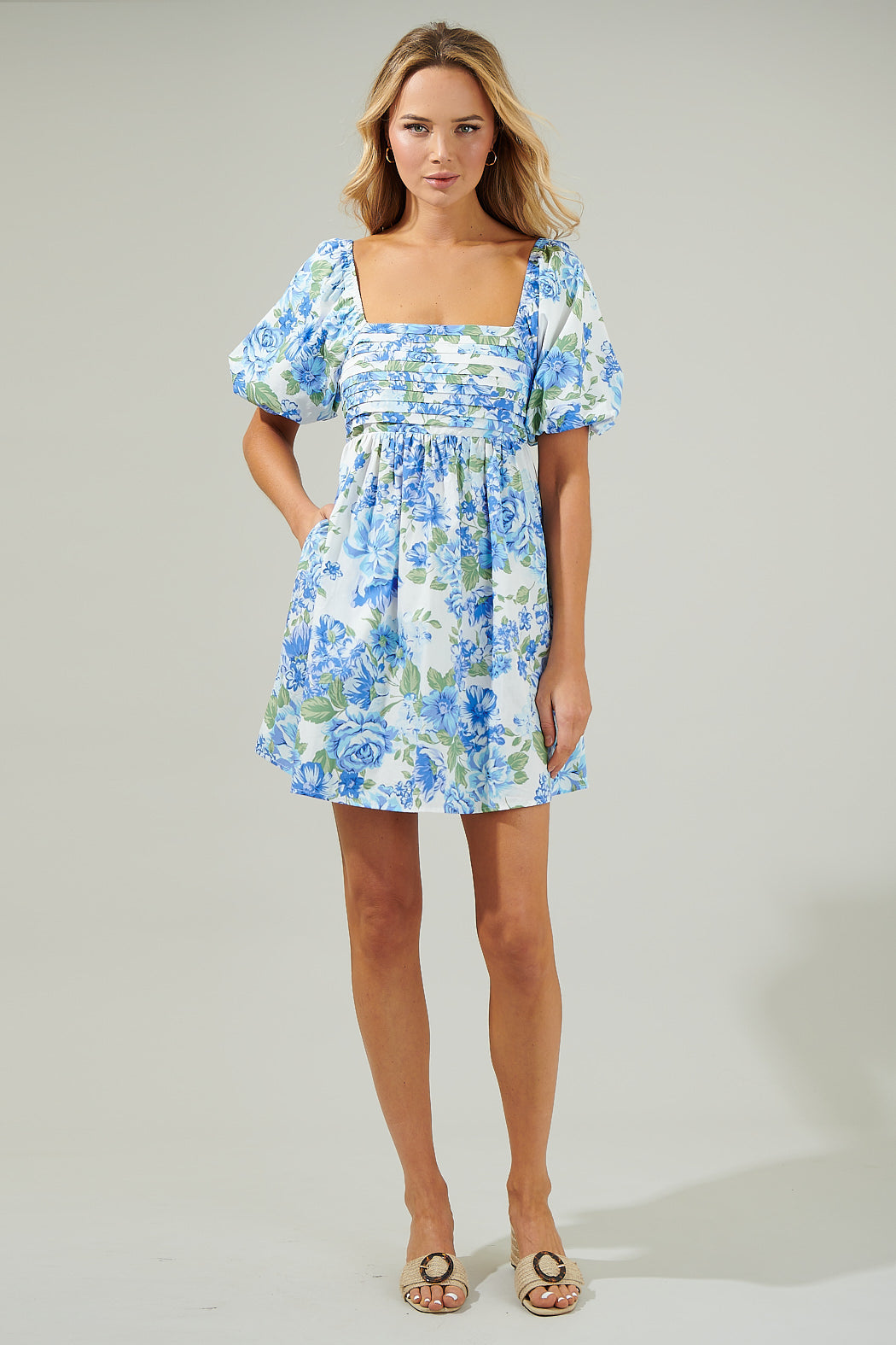 Truth Be Told Blue Floral Pleated Mini Dress BLUE-CREAM / XL by Sugarlips Truth Be Told Blue Floral Pleated Mini Dress BLUE-CREAM / XL by Sugarlips