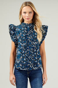 Dynamite Floral Sleeveless Ruffle Top