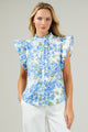 Truth Be Told Blue Floral Sleeveless Ruffle Top