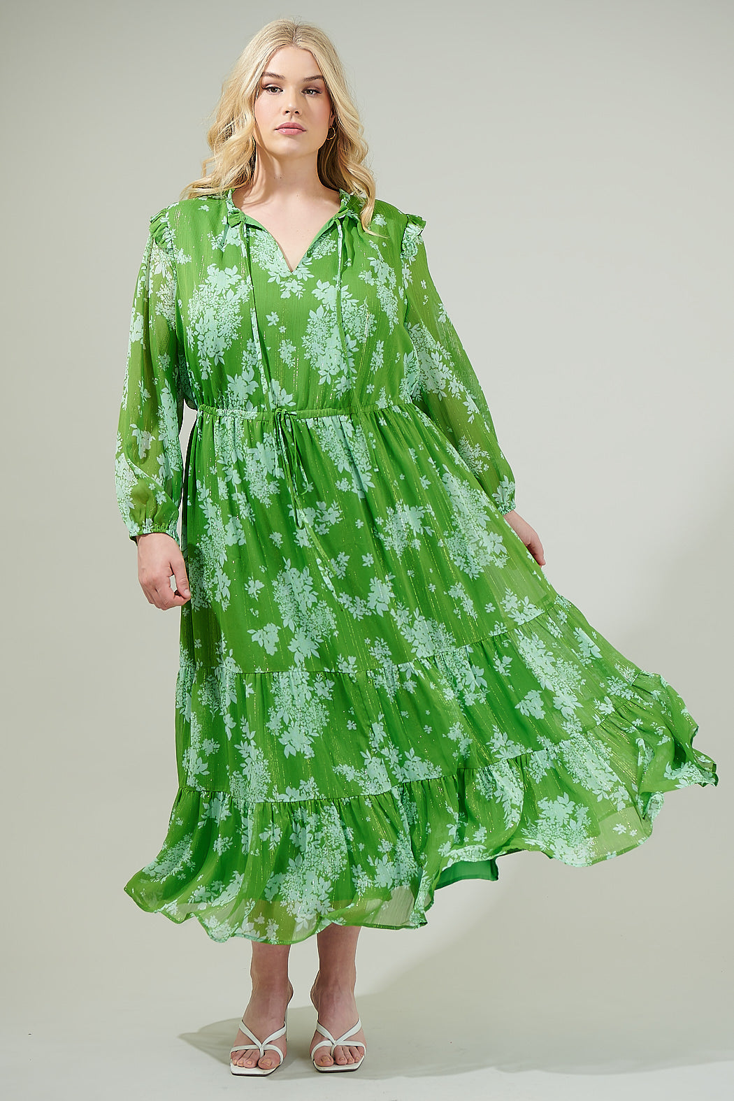 Polare Floral Kristen Tiered Midi Dress Curve Sugarlips Polare Floral Kristen Tiered Midi Dress Curve Sugarlips
