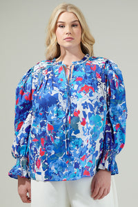 Canvas Floral Russo Pleated Long Sleeve Blouse Curve