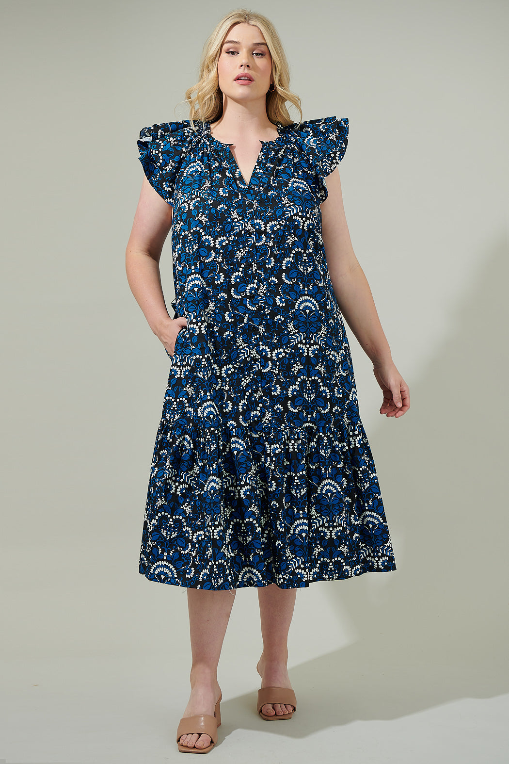 etta midi dress Reiss Etta Ribbed-panel Draped Midi Dress