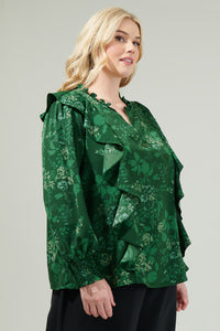 Woodland Floral Ruffle Blouse Curve