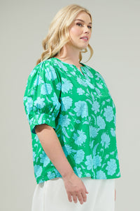 Waterlilly Floral Balloon Sleeve Top Curve