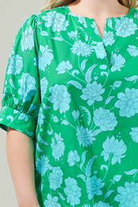Waterlilly Floral Balloon Sleeve Top Curve