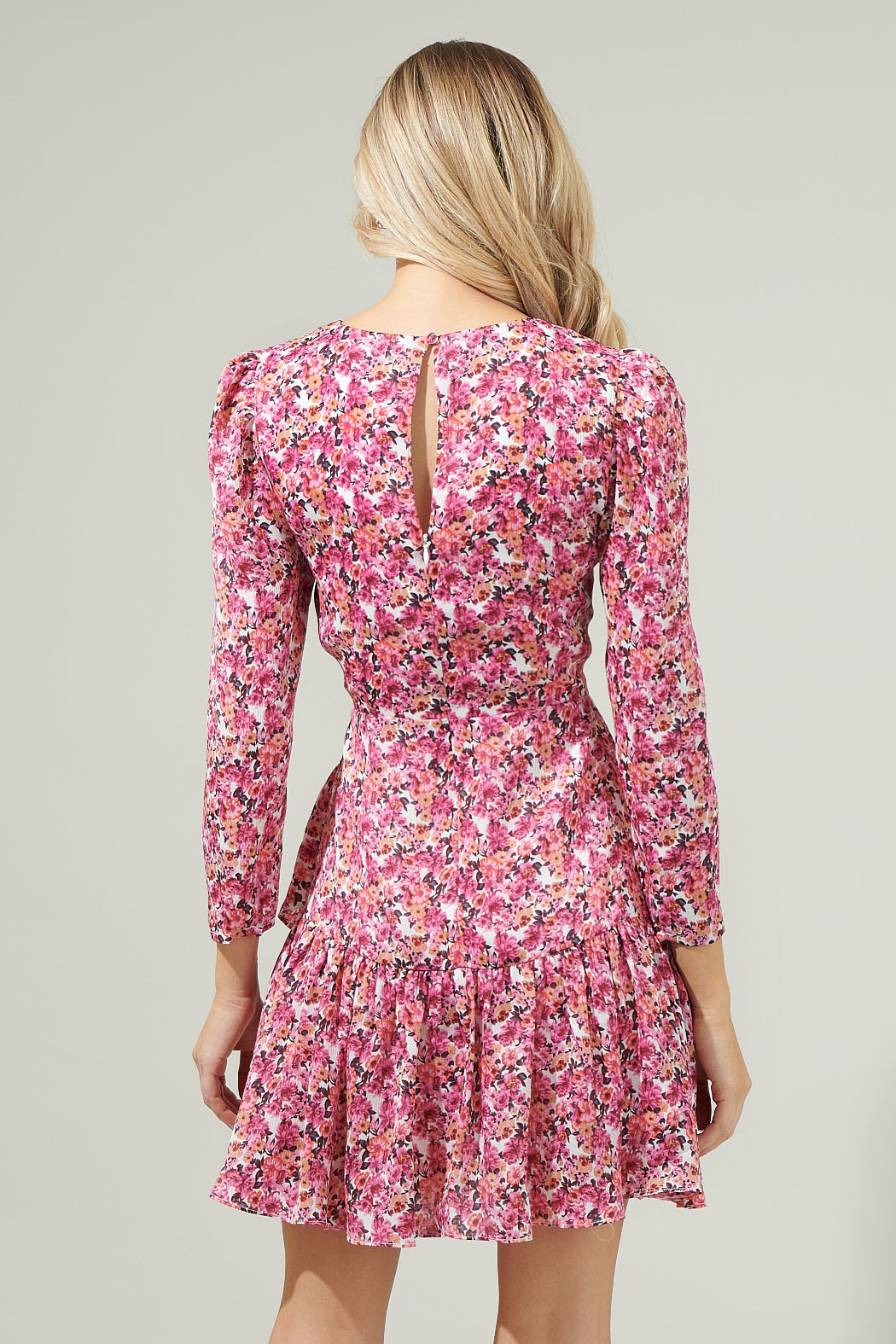 pink floral ruffle mini dress Light Pink Floral Dress - Ruffled Mini Dress - Skater Mini Dress