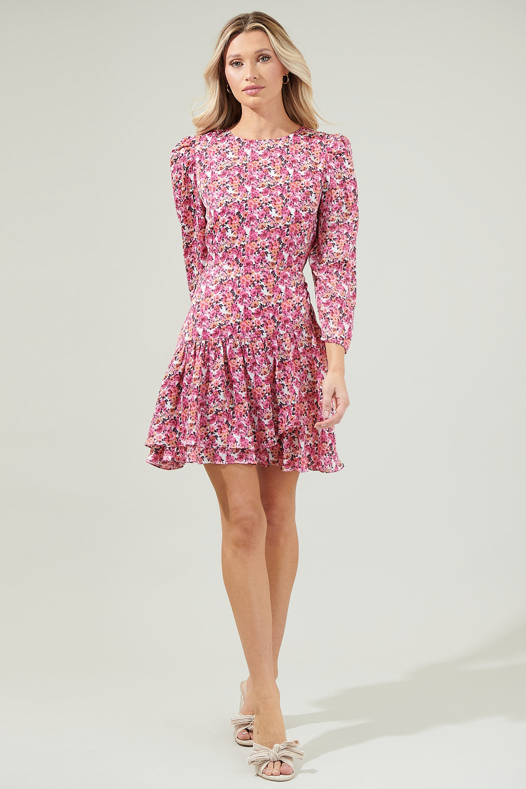pink floral ruffle mini dress Off-Shoulder Floral Mini Dress in Blush Bloom for Women