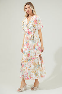 Day Lily Floral Poplin Wrap Top Midi Dress