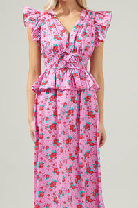 Berryglow Floral Smocked Midi Dress