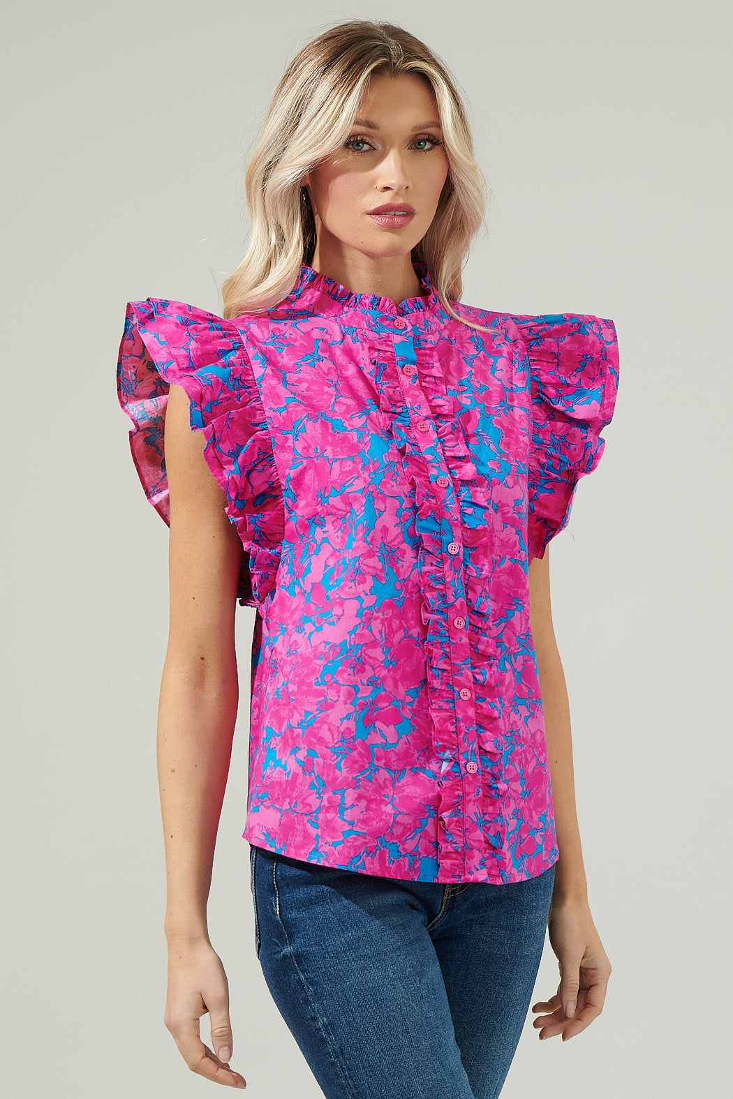Sleeveless Ruffle Lucy Floral Sleeveless Ruffle Top – Sugarlips