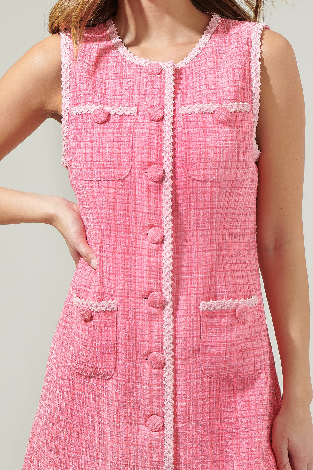 pink tweed dress Elvia Tweed Mini Dress PINK-MULTI / XL by Sugarlips