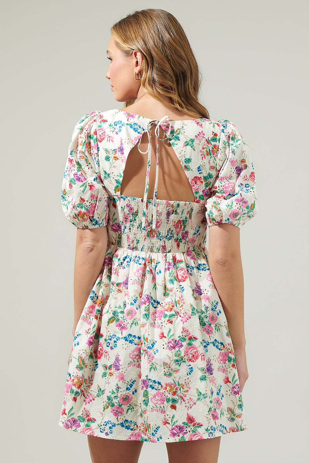 marley mini dress Marley Floral Eyelet Mini Dress PINK-GREEN-MULTI / XL by Sugarlips