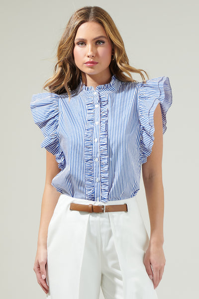 Sherah Striped Sleeveless Ruffle Top – Sugarlips