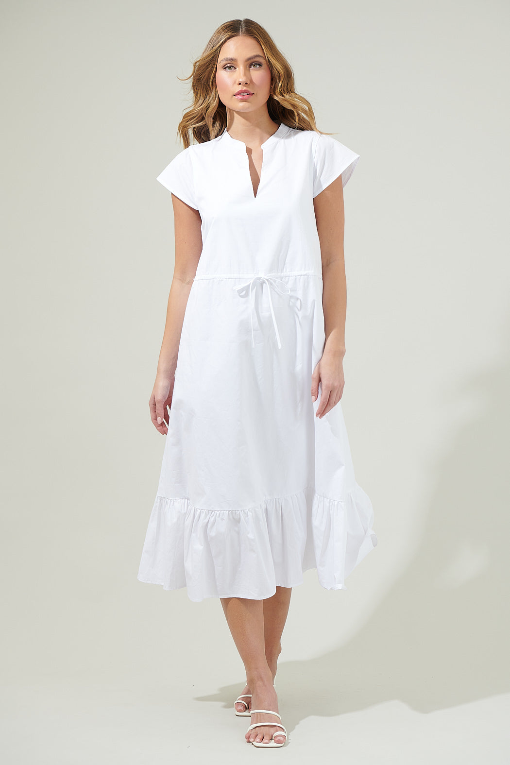 casual midi dress with split SHEIN Frenchy Women's Solid Color Pleated Split Design Casual Party Midi Slip Dress