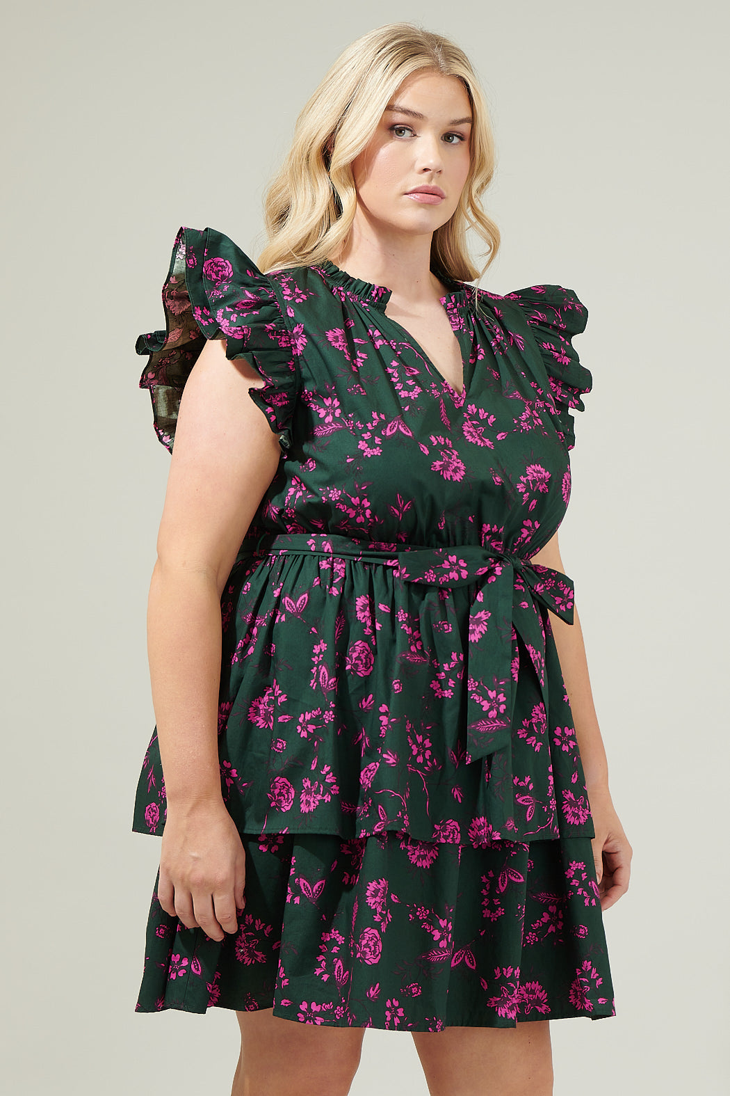 Close to You Marisol Tiered Mini Dress Curve FOREST-PNK / 1x by Sugarlips Close to You Marisol Tiered Mini Dress Curve FOREST-PNK / 1x by Sugarlips