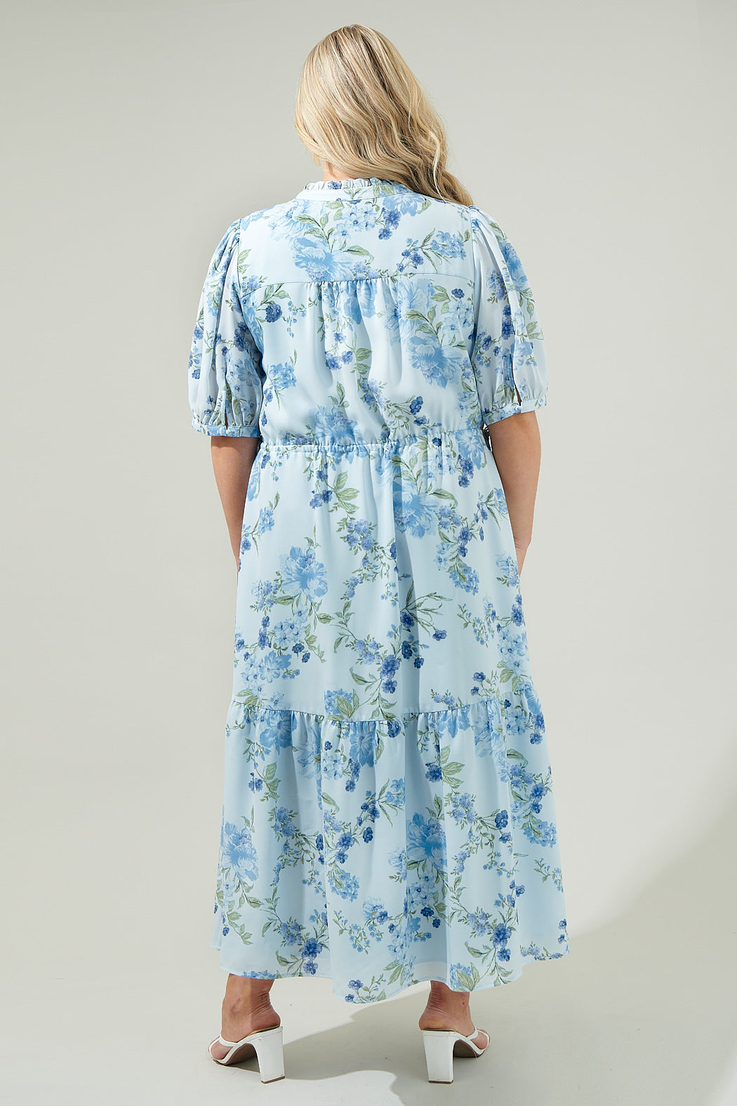 dusty blue floral pleated midi dress Pretty Little Thing Dusty Blue Floral Pleated Midi