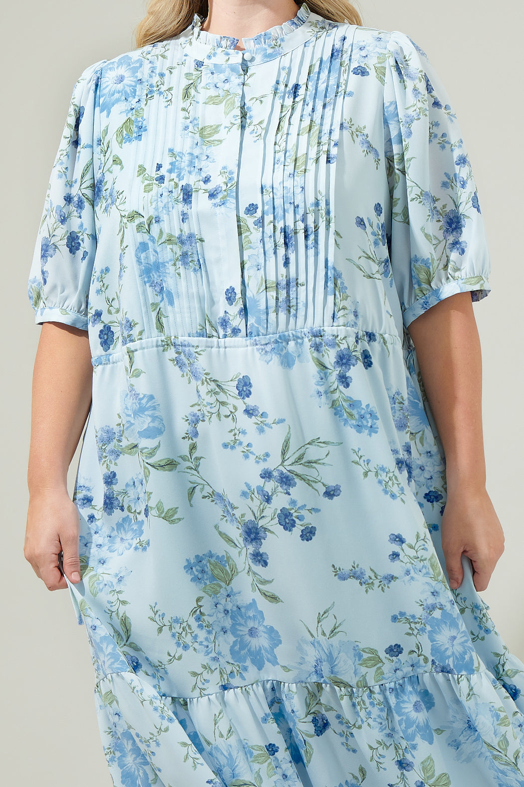 dusty blue floral pleated midi dress Floral Dressed Up Dusty Blue Floral Print Midi Dress