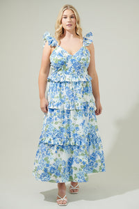 Truth Be Told Blue Floral Tiered Maxi Dress Curve