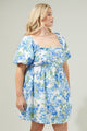 Truth Be Told Blue Floral Pleated Midi Dress Curve