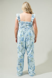 Dusty Floss Floral Sleeveless Jumpsuit Curve