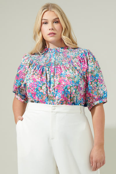 Avery Blossom Smocked Mock Neck Top Curve – Sugarlips