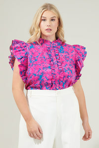 Lucy Floral Sleeveless Ruffle Top Curve