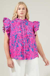 Lucy Floral Sleeveless Ruffle Top Curve