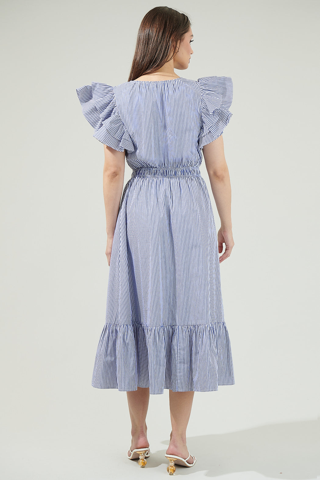 Reynaga Striped Jelina Ruffle Sleeve Midi Dress – Sugarlips