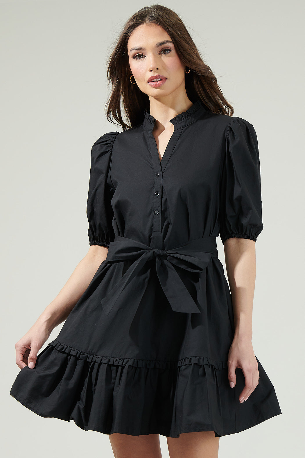 Sasha Split Neck Shift Mini Dress Black / S by Sugarlips Sasha Split Neck Shift Mini Dress Black / S by Sugarlips