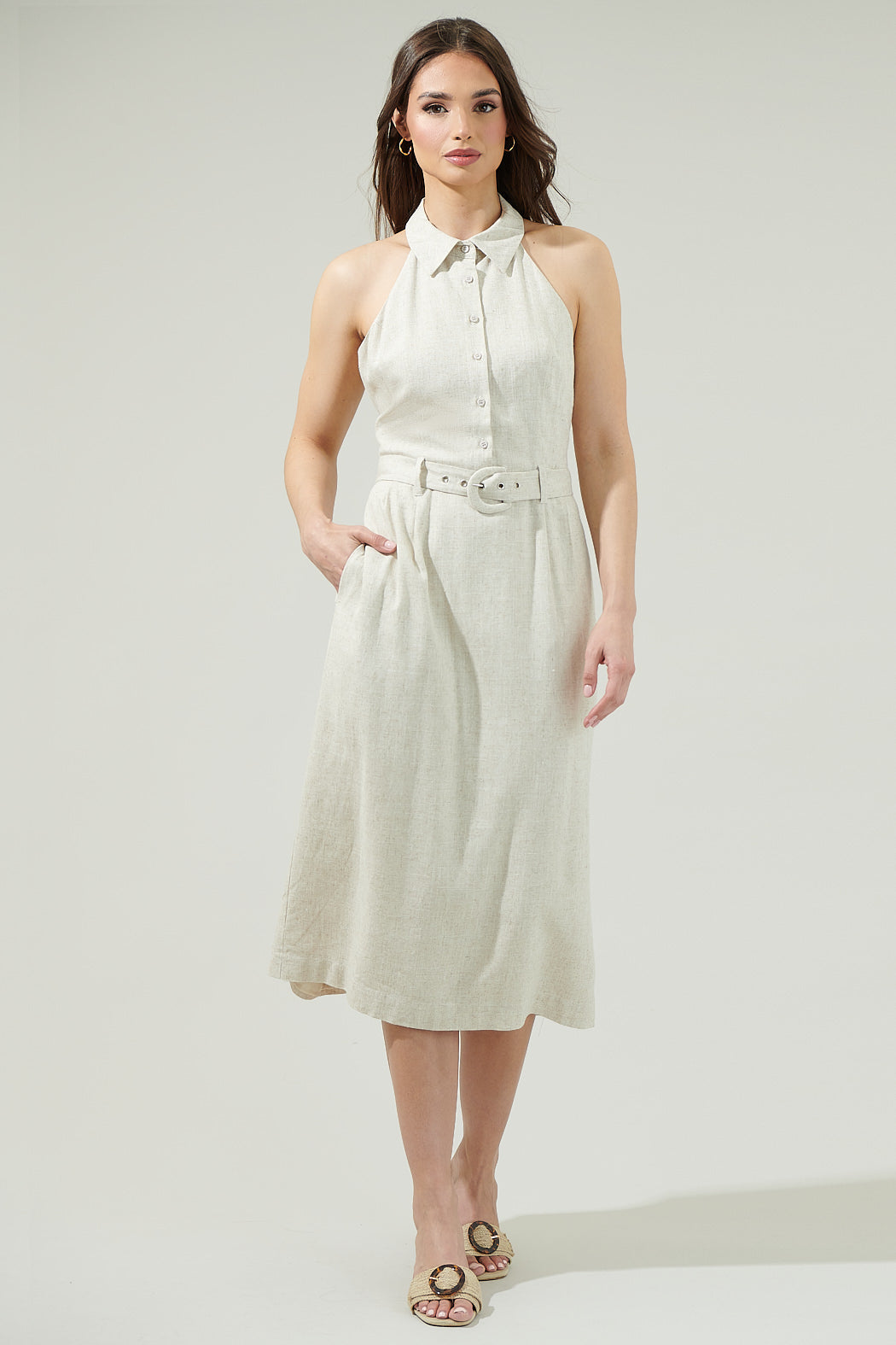 Rina Linen Halter Midi Dress COBALT / S by Sugarlips Rina Linen Halter Midi Dress COBALT / S by Sugarlips