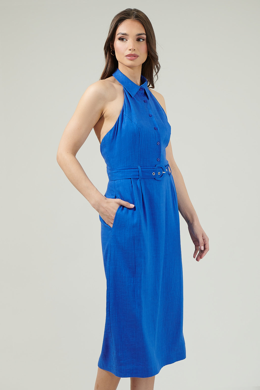 Rina Linen Halter Midi Dress COBALT / S by Sugarlips Rina Linen Halter Midi Dress COBALT / S by Sugarlips