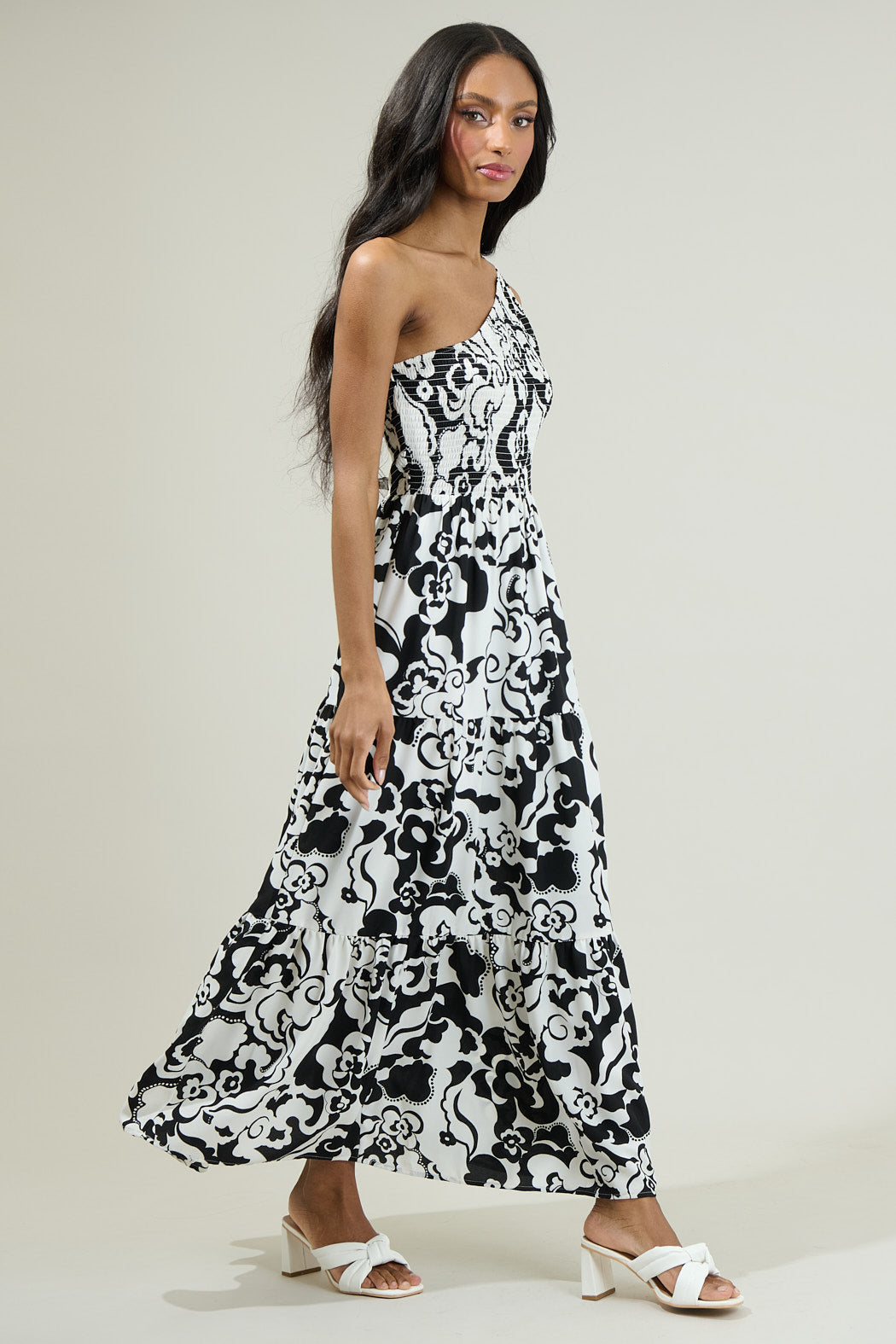 smocked one shoulder maxi dress Sao Paulo Smocked One Shoulder Lys Maxi Dress