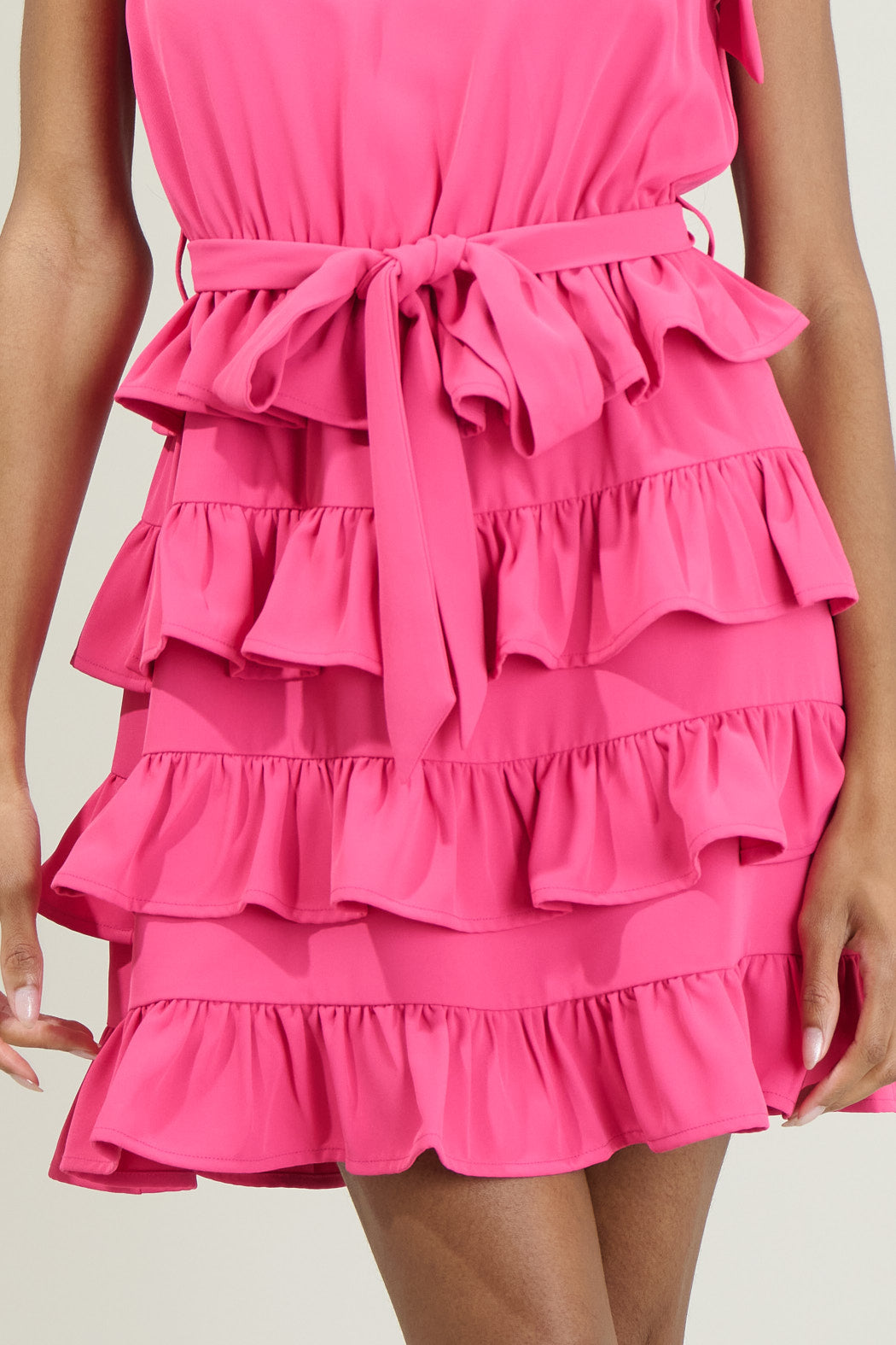 tiered ruffle mini dress - light pink reviews Della Ruffle Mini Dress - Pink, Large | Hazel and Olive