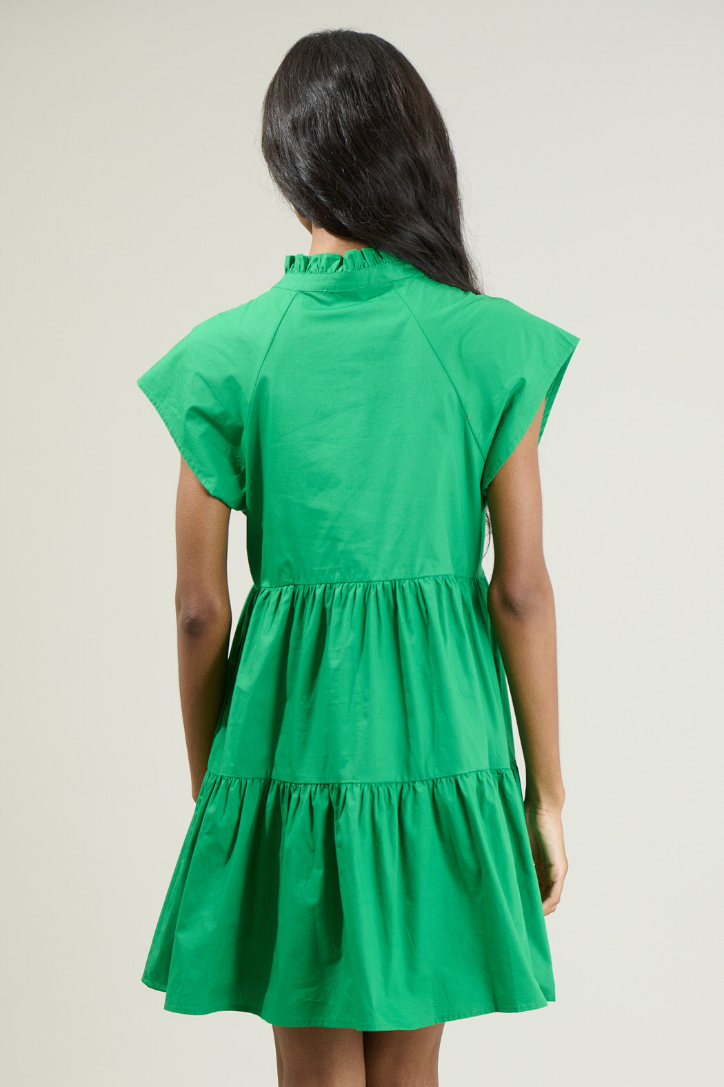 Janelly Poplin Tiered Mini Dress Kelly-Green / Xs by Sugarlips Janelly Poplin Tiered Mini Dress Kelly-Green / Xs by Sugarlips