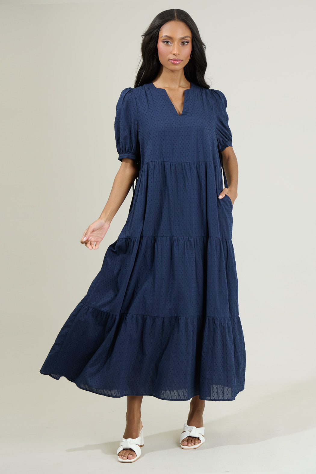textured tiered midi dress boohoo Women's Textured Tiered Midi Smock Dress