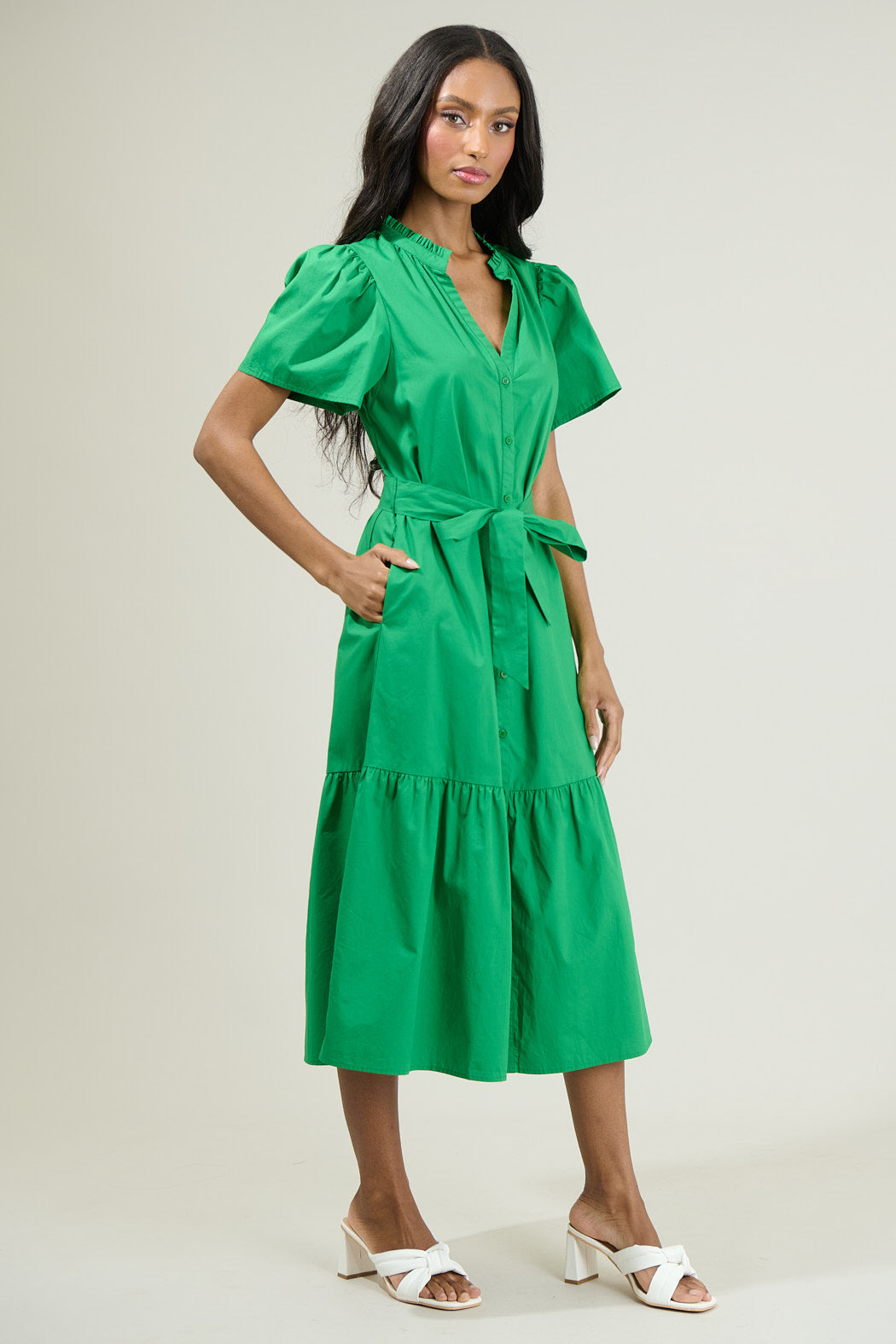 Beatrice Button Down Poplin Midi Dress Navy / XL by Sugarlips Beatrice Button Down Poplin Midi Dress Navy / XL by Sugarlips