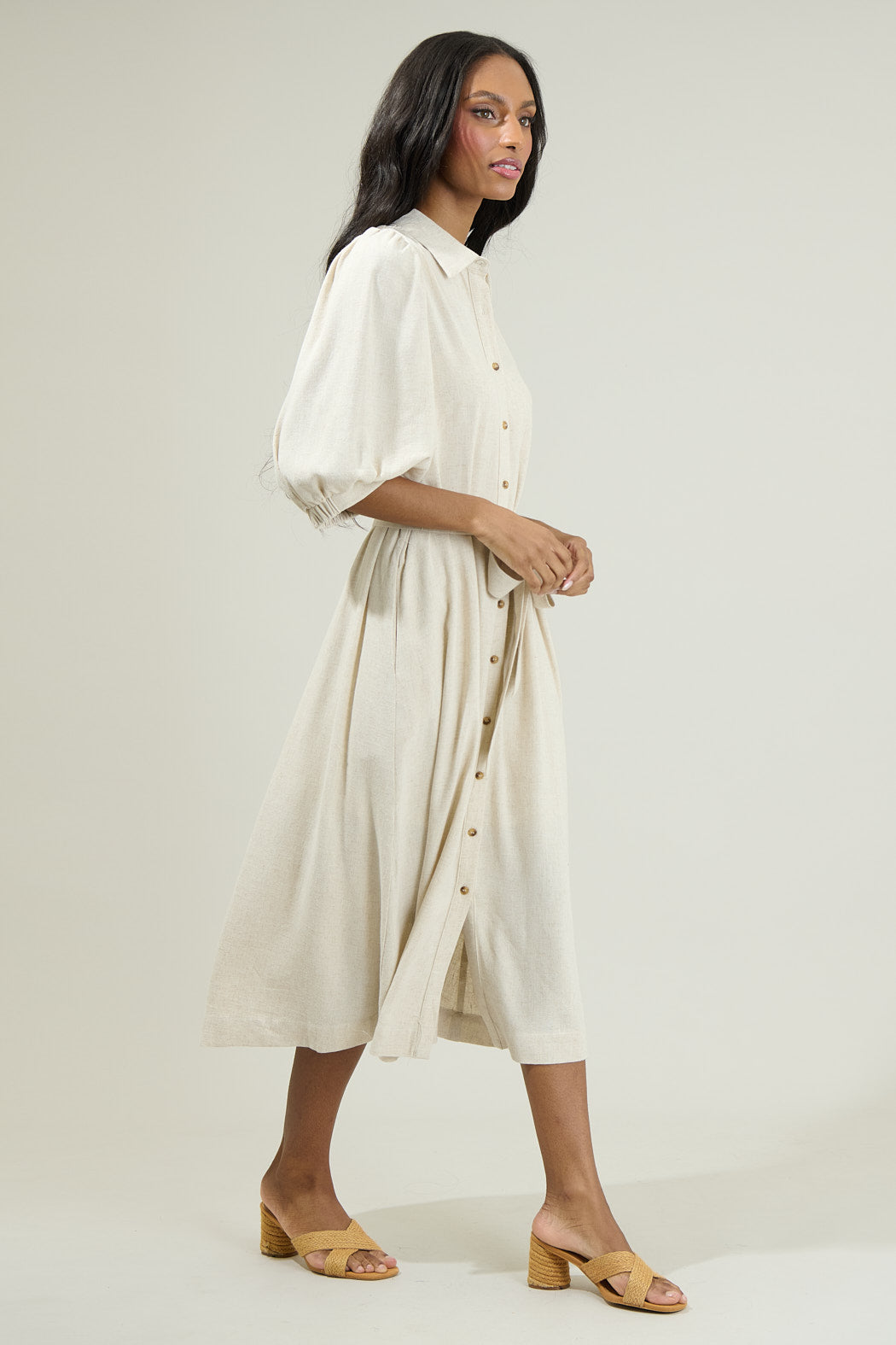 casual midi shirt dress Women's Show Me the Way Light Blue Cotton Button Front Midi Shirt Dress | Size: L