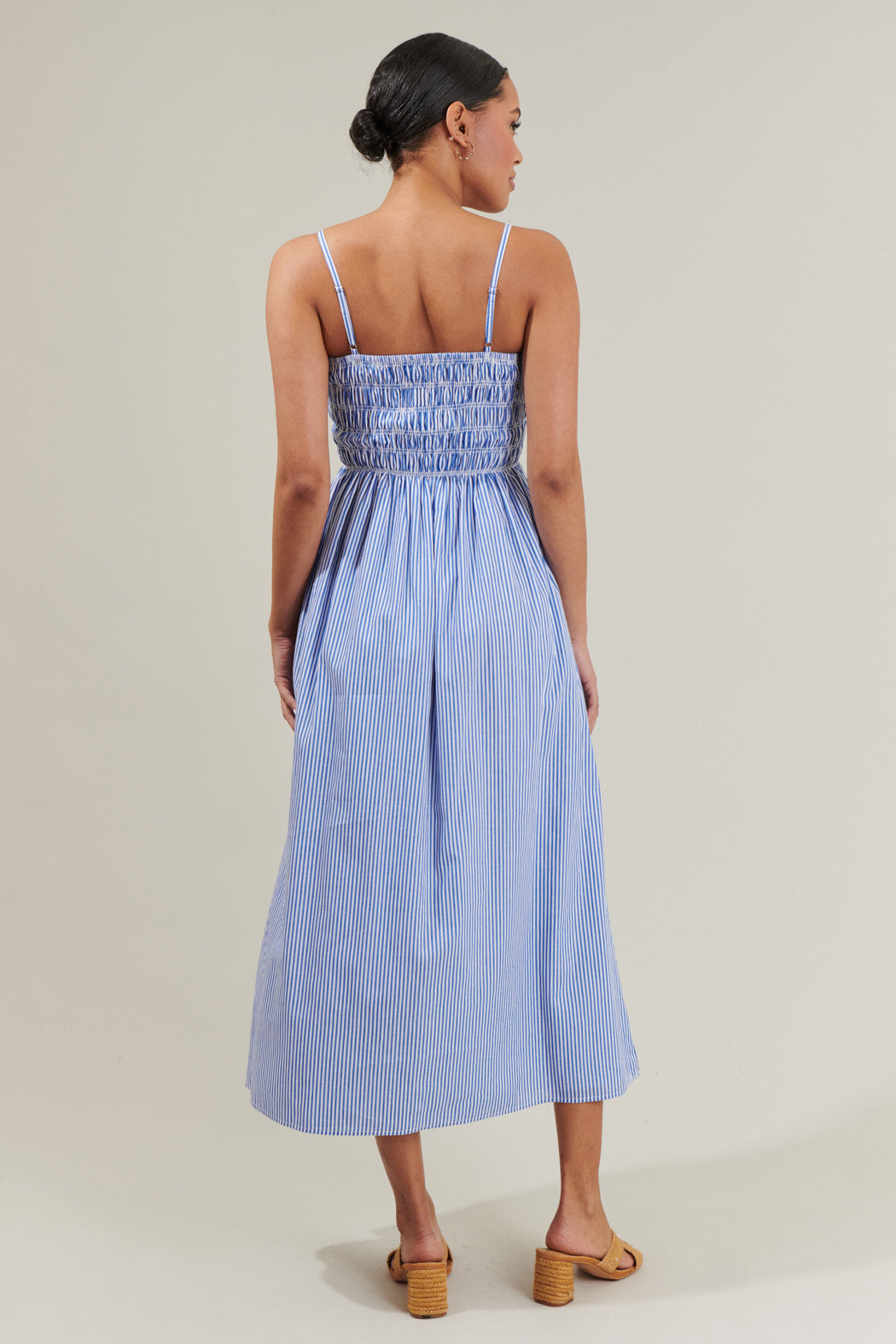 Bartlett Striped Smocked Midi Dress Blue-White / M by Sugarlips Bartlett Striped Smocked Midi Dress Blue-White / M by Sugarlips