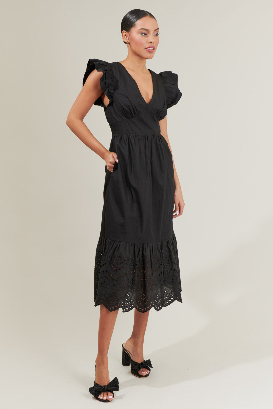 Zayla Poplin Eyelet Midi Dress White / L by Sugarlips Zayla Poplin Eyelet Midi Dress White / L by Sugarlips