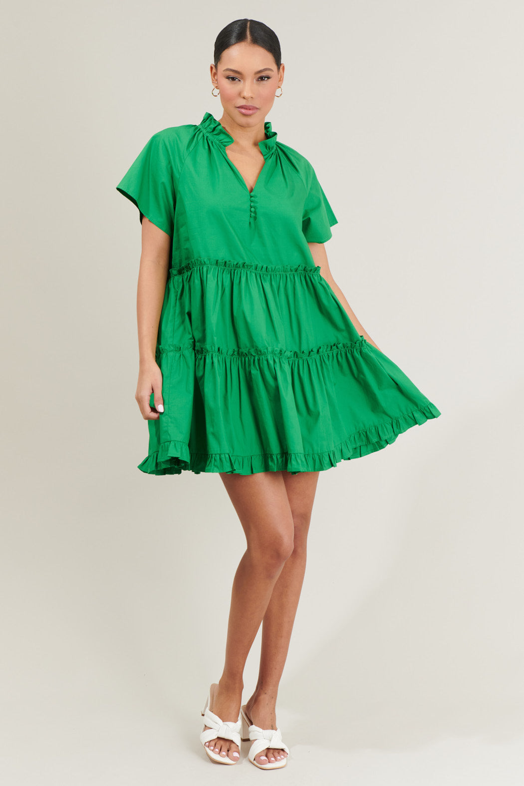 Pallas Poplin Tiered Mini Dress KELLY-GREEN / L by Sugarlips Pallas Poplin Tiered Mini Dress KELLY-GREEN / L by Sugarlips