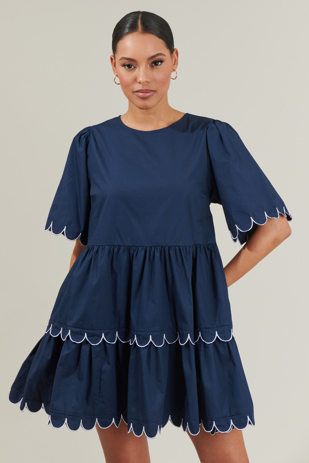 Quintana Tiered Mini Dress NAVY-WHITE / M